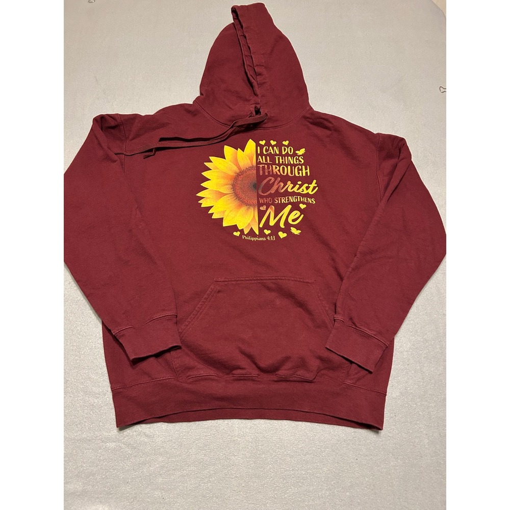 Gildan Softstyle Midweight Maroon Sunflower Hoodie Women's Medium